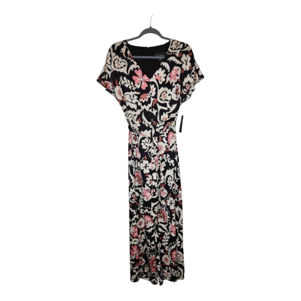 NEW Donna Morgan Wide Leg Short Sleeve V Neck Floral Jumpsuit Size 8